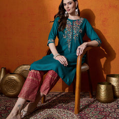Floral Embroidered Straight Kurta With Trouser