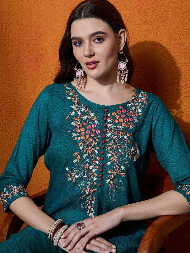 Floral Embroidered Straight Kurta With Trouser