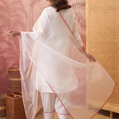 Off White Ethnic Motif Embroidered Straight Kurta With Trouser & Dupatta Kurta Set