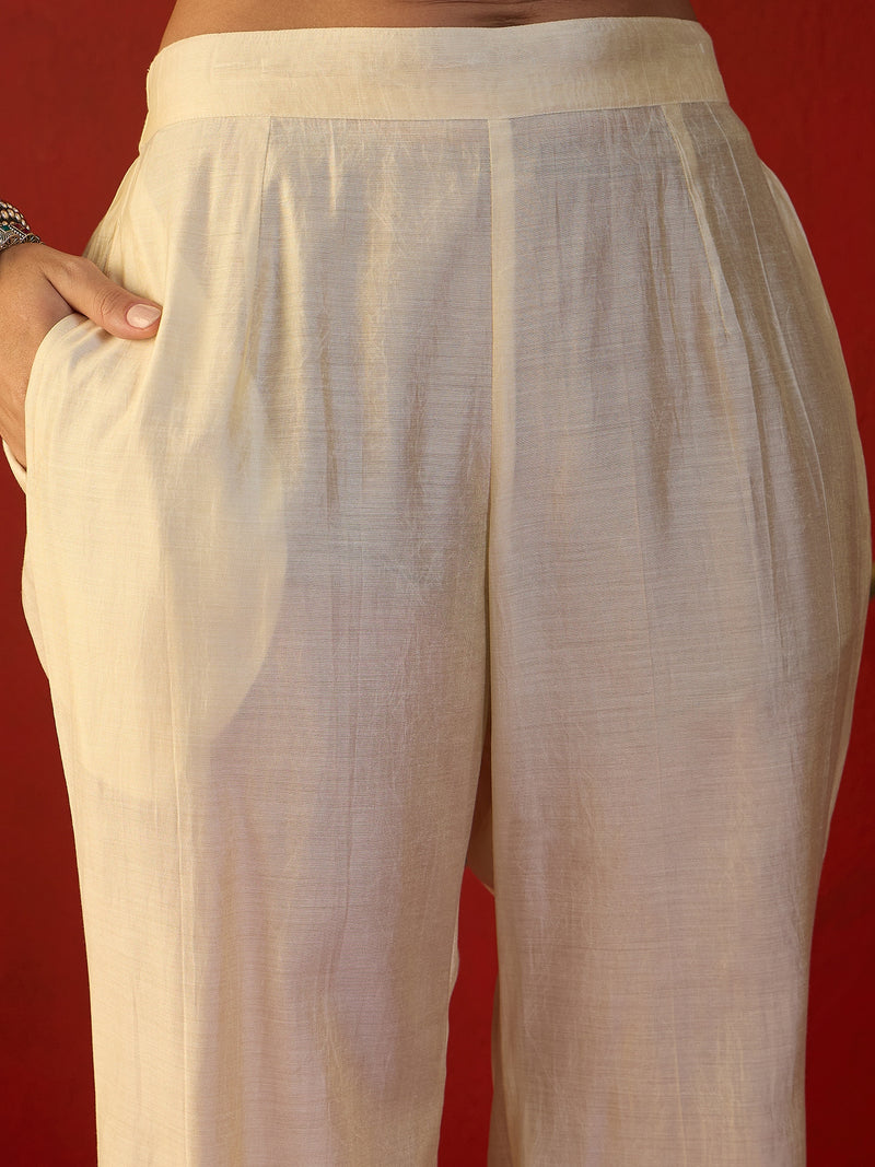 Off White Floral Embroidered & Mirror Work Tunic With Jacket And Trouser Co-Ords Set