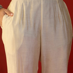 Off White Floral Embroidered & Mirror Work Tunic With Jacket And Trouser Co-Ords Set