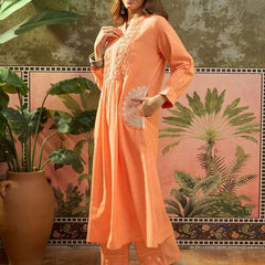 Floral Embroidered Thread Work A-Line Kurta With Trousers