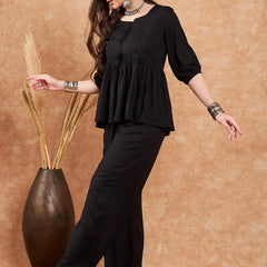 Embellished Lace Up Detail Top & Palazzo Co-Ords Set