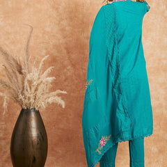 Floral Embroidered Pure Cotton Straight Kurta With Trouser & Dupatta