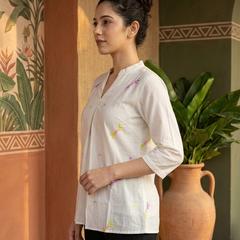 Floral Embroidered Staright Short Kurti
