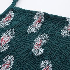 Ethnic Motifs Printed Smocked Cotton A-Line Top