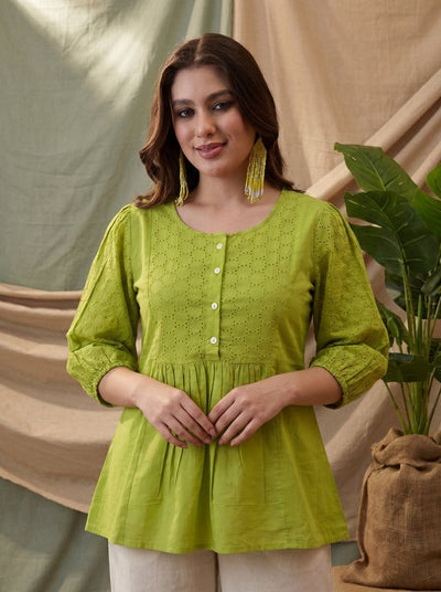 Ethnic Motifs Yoke Design Pure Cotton Short Kurti