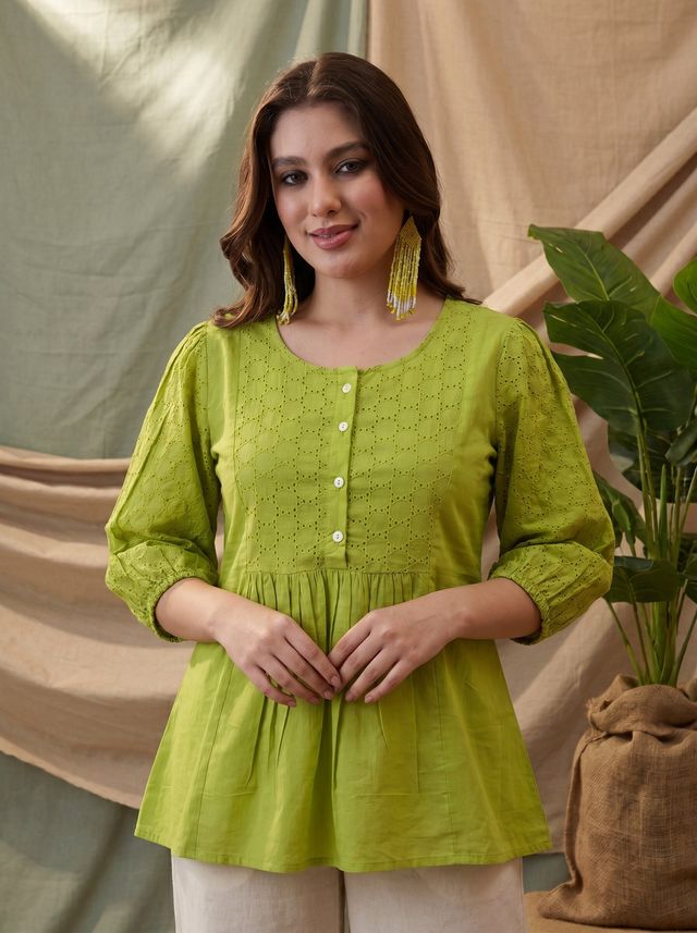Ethnic Motifs Yoke Design Pure Cotton Short Kurti