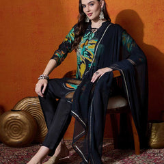 Floral Embroidered Sequinned Kurta With Trouser And Dupatta
