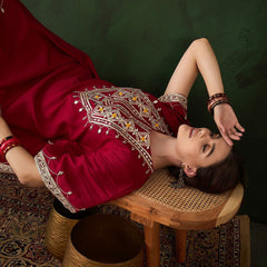 Geometric Embroidered & Mirror Work Kaftan Kurta With Trouser