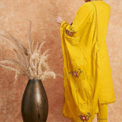 Floral Embroidered Pure Cotton Straight Kurta With Trouser & Dupatta