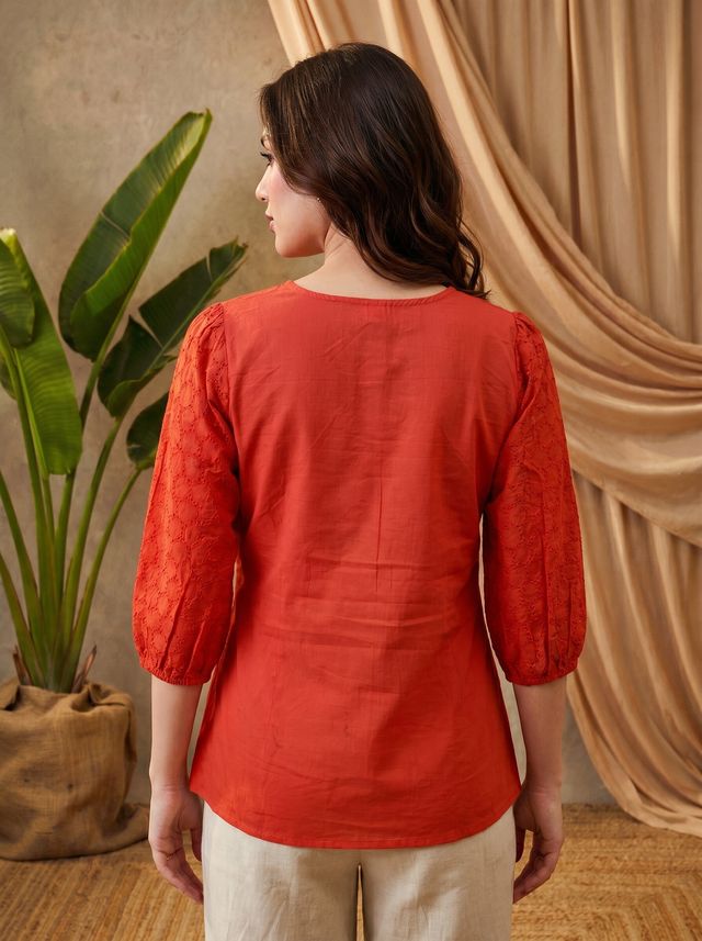 Ethnic Motifs Yoke Design Pure Cotton Short Kurti