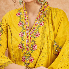 Floral Embroidered Pure Cotton Straight Kurta With Trouser & Dupatta