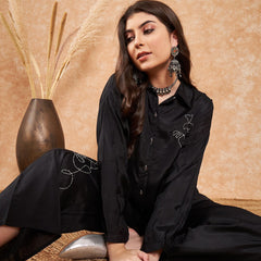 Embroidered Viscose Silk Oversized Shirt With Palazzo Co-Ords