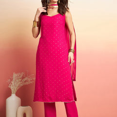 Printed Shoulder Strap Gotta Patti Kurta With Trousers & Dupatta