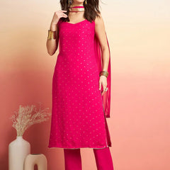 Printed Shoulder Strap Gotta Patti Kurta With Trousers & Dupatta