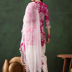 Floral Printed Mirror Work Pure Cotton Kurta With Dhoti Pant & Dupatta