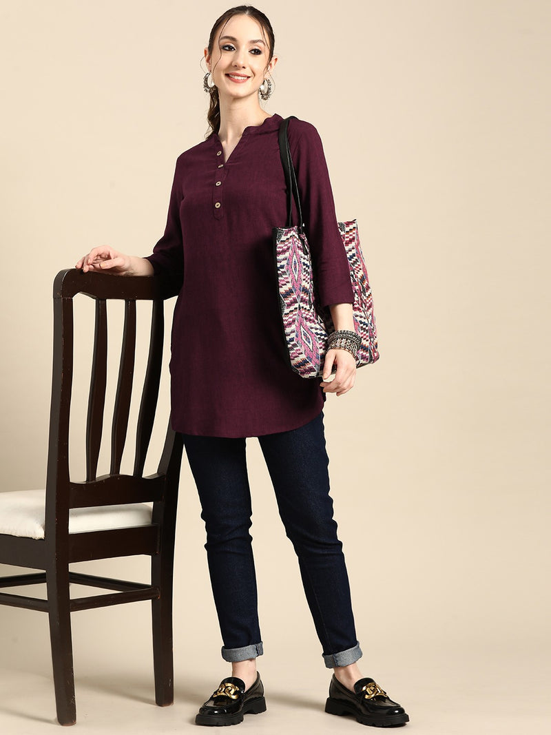 Printed Mandarin Collar Kurti