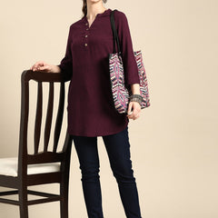 Printed Mandarin Collar Kurti