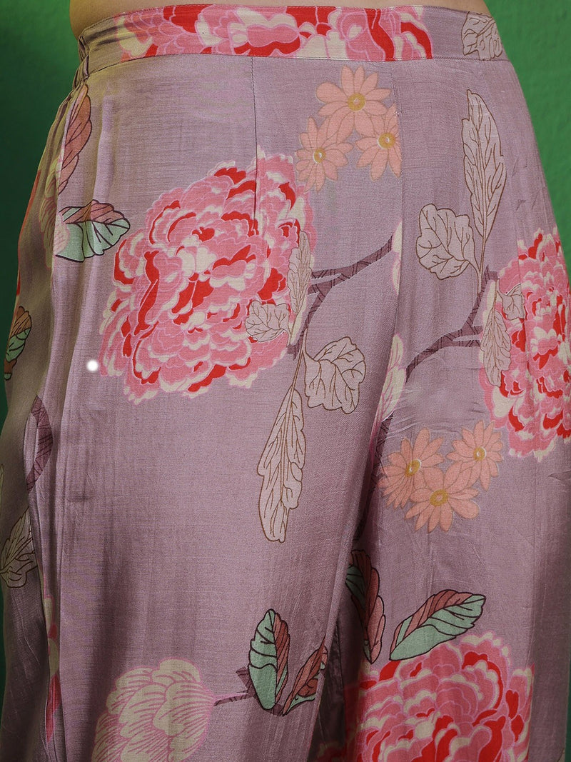 Floral Printed Shirt Collar Mirror Work Pathani Kurta & Trousers
