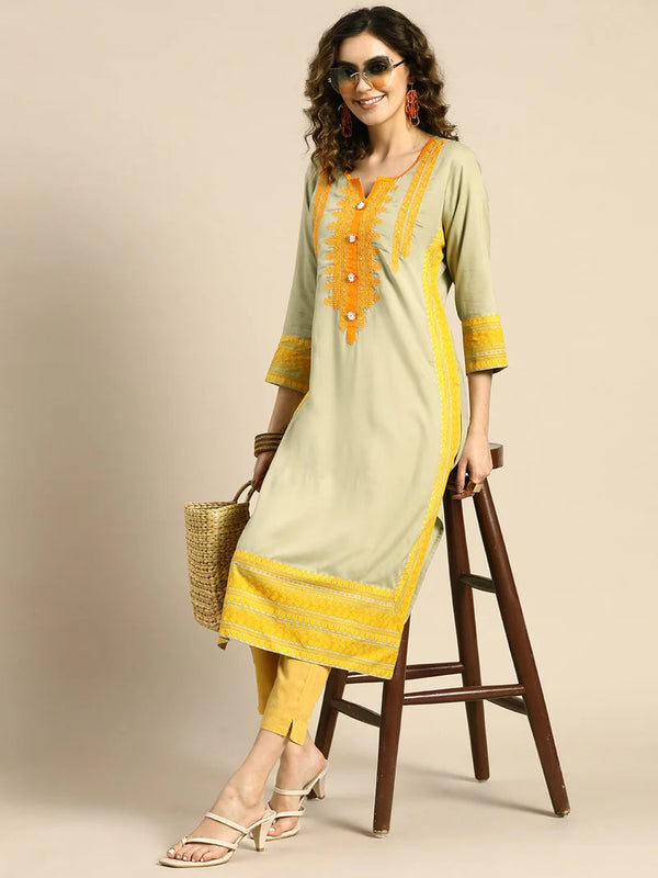 Ethnic Motifs Embroidered Thread Work Straight Kurta