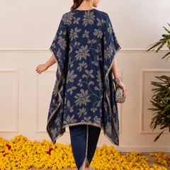 Floral Embroidered Regular Mirror Work Kaftan Kurta with Dhoti Pants