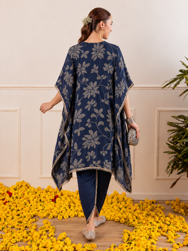 Floral Embroidered Regular Mirror Work Kaftan Kurta with Dhoti Pants