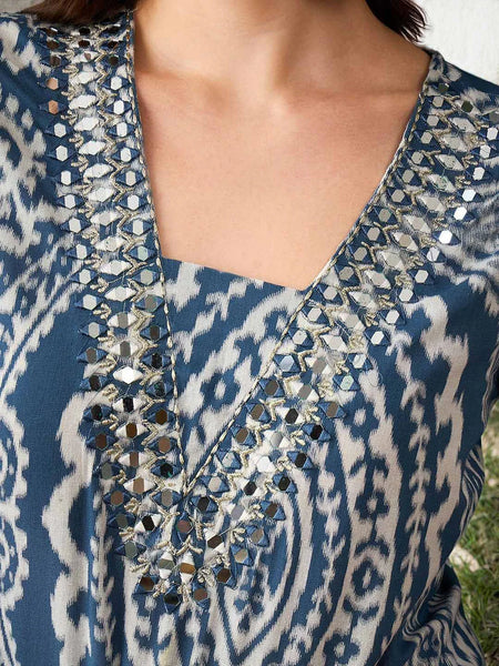 Ethnic Motifs Printed & Mirror Work Pure Cotton Kurta With Dhoti Pant & Dupatta Kurta Set