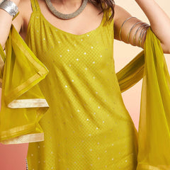 Printed Shoulder Strap Gotta Patti Kurta With Trousers & Dupatta