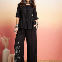 Embellished Lace Up Detail Top & Palazzo Co-Ords Set