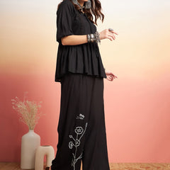 Embellished Lace Up Detail Top & Palazzo Co-Ords Set