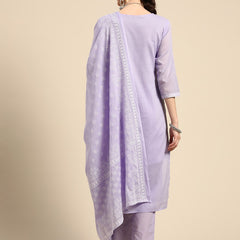 Women Floral Embroidered Pure Cotton Kurta with Trousers & With Dupatta
