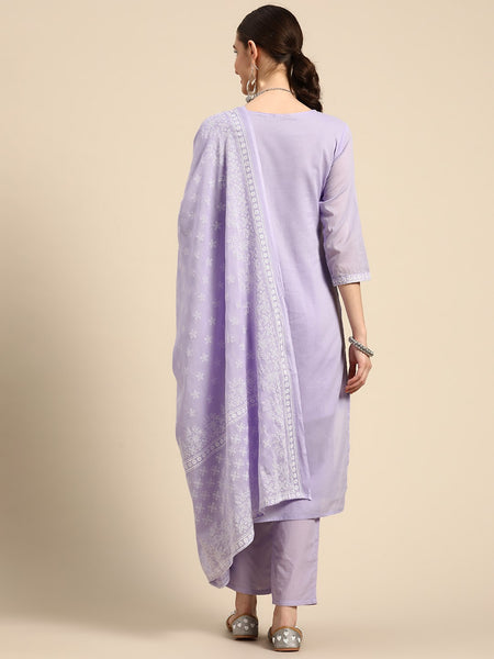 Women Floral Embroidered Pure Cotton Kurta with Trousers & With Dupatta