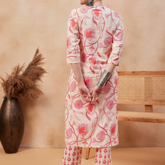 Floral Printed & Sequinned Pure Cotton Kurta With Trousers