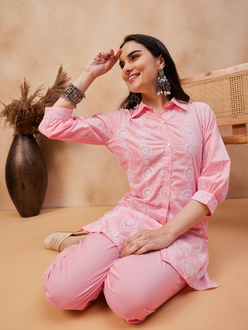 Embroidered Pure Cotton Top & Trouser Co-Ords