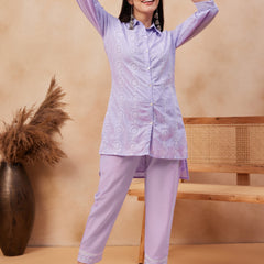 Embroidered Shirt Collar Pure Cotton Top With Trouser Co-Ords