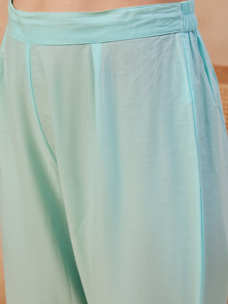 Cotton Schiffli Shirt-Collar Top With Trouser Co-Ords