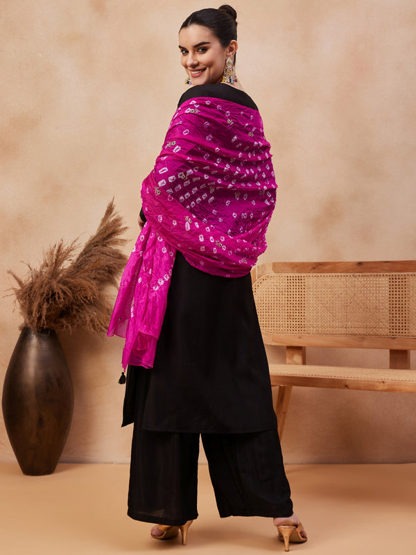 Embroidered Regular Thread Work Kurta with Palazzos & Dupatta