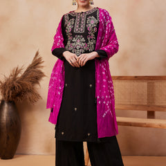 Embroidered Regular Thread Work Kurta with Palazzos & Dupatta