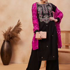 Embroidered Regular Thread Work Kurta with Palazzos & Dupatta