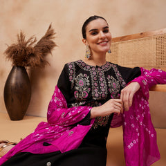 Embroidered Regular Thread Work Kurta with Palazzos & Dupatta