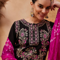 Embroidered Regular Thread Work Kurta with Palazzos & Dupatta