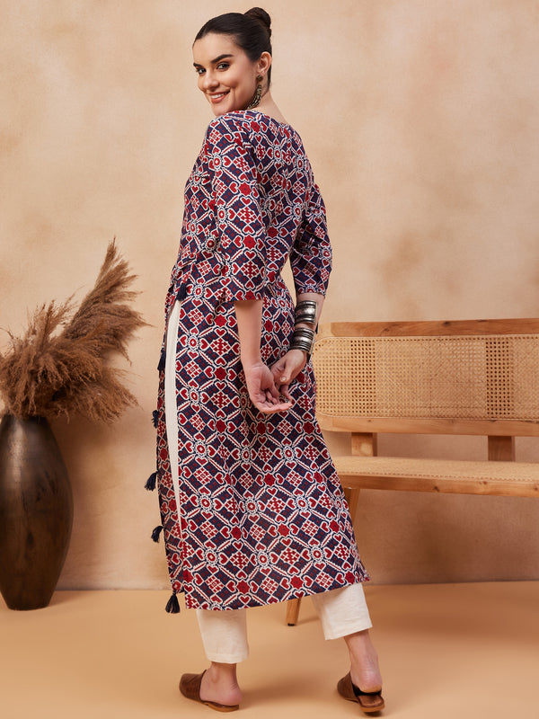 Ethnic Motifs Printed Pure Cotton Straight Kurta