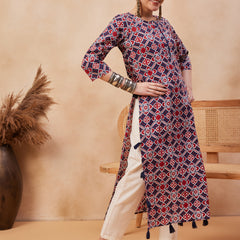 Ethnic Motifs Printed Pure Cotton Straight Kurta