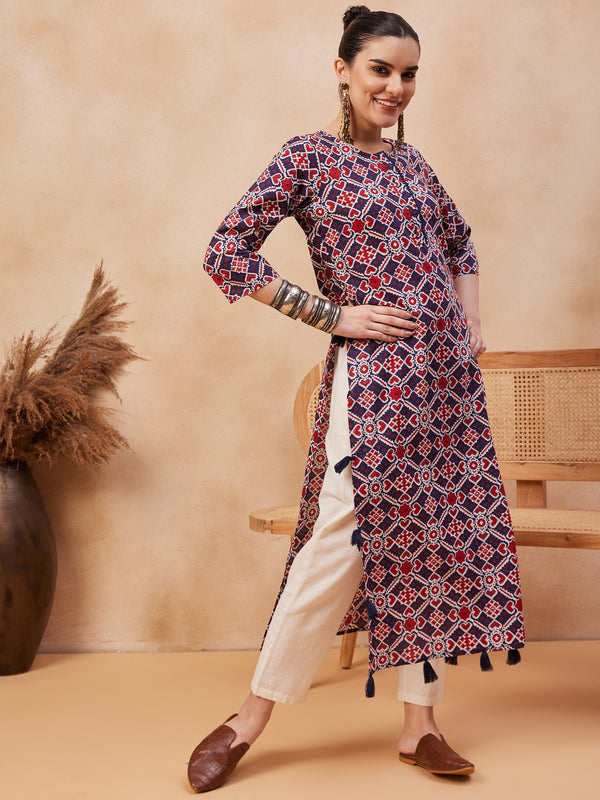 Ethnic Motifs Printed Pure Cotton Straight Kurta
