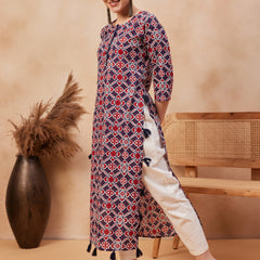Ethnic Motifs Printed Pure Cotton Straight Kurta