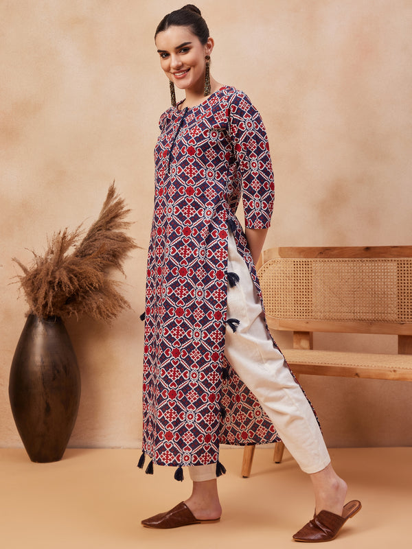 Ethnic Motifs Printed Pure Cotton Straight Kurta
