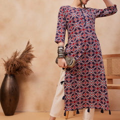 Ethnic Motifs Printed Pure Cotton Straight Kurta