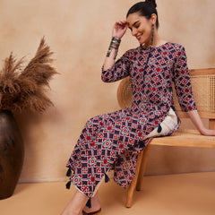 Ethnic Motifs Printed Pure Cotton Straight Kurta