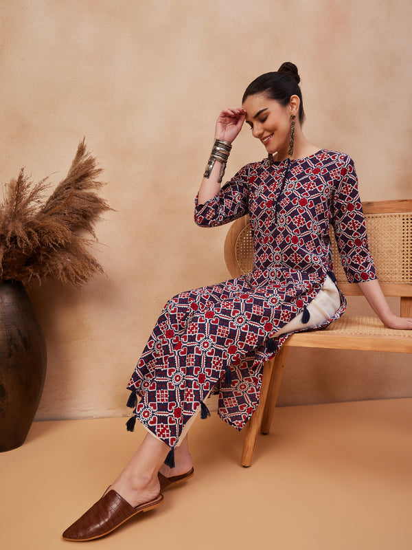 Ethnic Motifs Printed Pure Cotton Straight Kurta